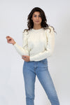 Scotty Textured Sweater w/ Puff Sleeve | White