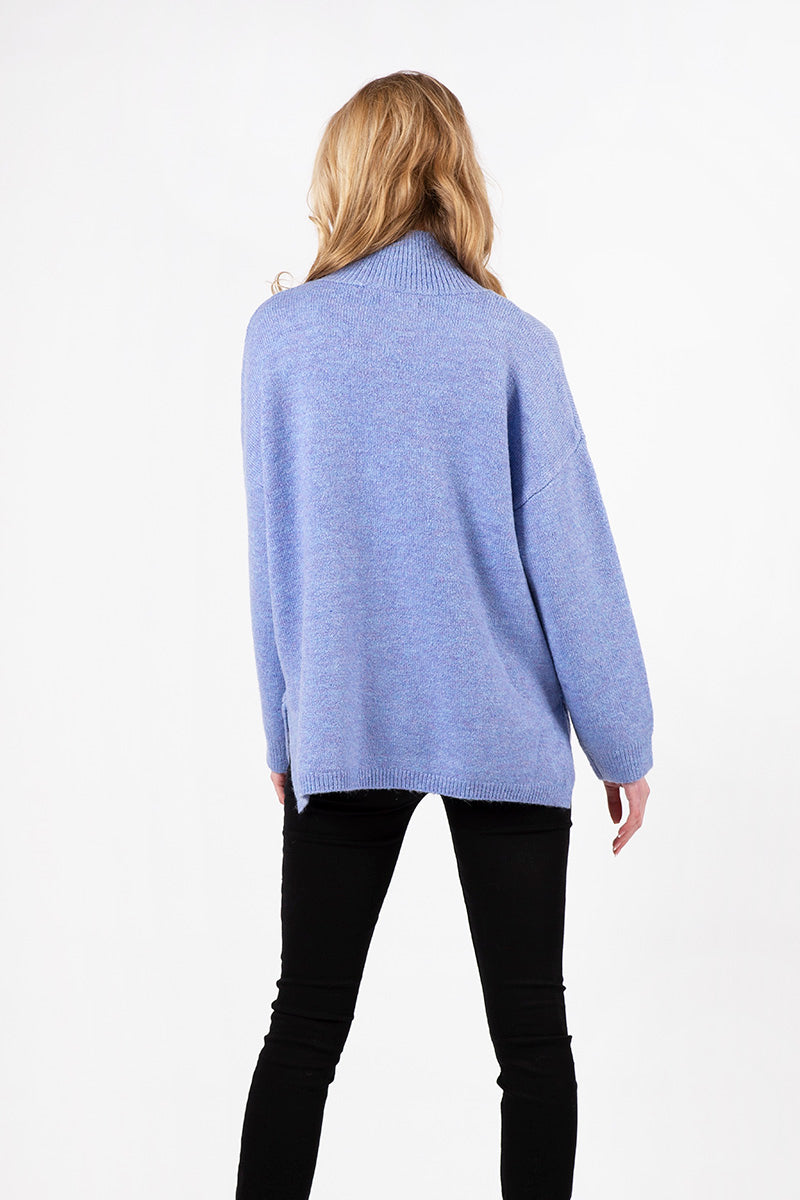 Tulu Mock Neck Oversized Sweater | Peri Blue Marl