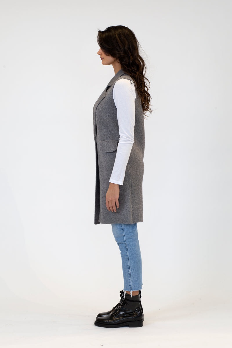 Veronique Knit Vest w/ Button | Dark Grey
