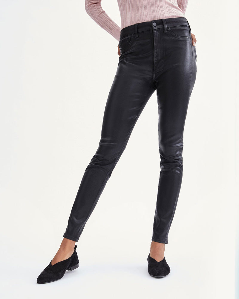 Coated B(air) High Waist Ankle Skinny with Faux Pockets | Black