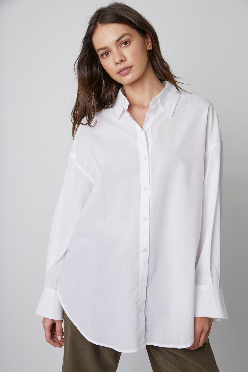 Rachel Cotton Shirting Top | White