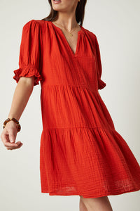 Clarissa Cotton Gauze Tiered Dress | Cherry