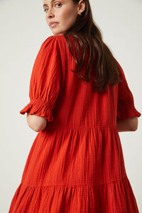 Clarissa Cotton Gauze Tiered Dress | Cherry