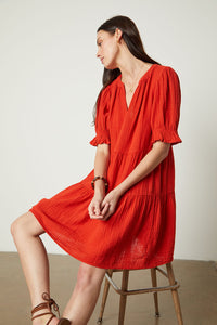 Clarissa Cotton Gauze Tiered Dress | Cherry