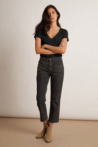 Lilith Cotton Slub V-Neck Tee | Black