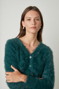 Elle Feather Yarn Cardigan | Fern