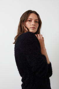 Elle Feather Yarn Cardigan | Black