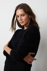 Elle Feather Yarn Cardigan | Black