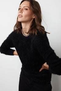 Elle Feather Yarn Cardigan | Black