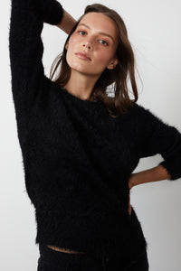 Elle Feather Yarn Cardigan | Black