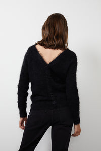 Elle Feather Yarn Cardigan | Black