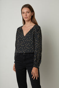 Krista Blouse | Charcoal & Metallic