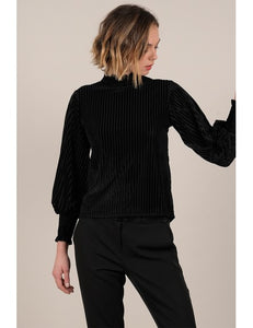 Pleated Velvet Top | Black