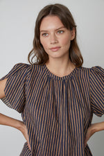 Vienna Short Sleeve Top | Stripe Print