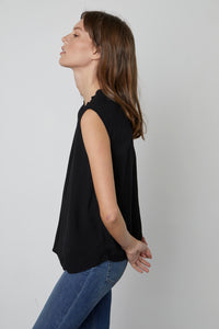 Wenna Rayon Challis Sleeveless Top | Black