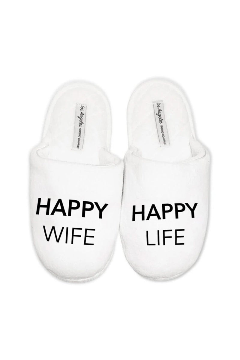 SLIPPERS - Happy Wife Happy Life | White