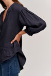 Matea Linen Button-Up Blouse | Graphite